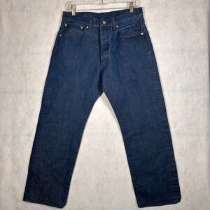 Levi Jeans Mens 33x30 501 Original Fit Blue Dark Wash Gold Shimmer Button Fly